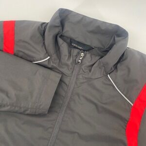 North End Budweiser Windbreaker Jacket Men L Gray Red Racing Full Zip Mesh Lined